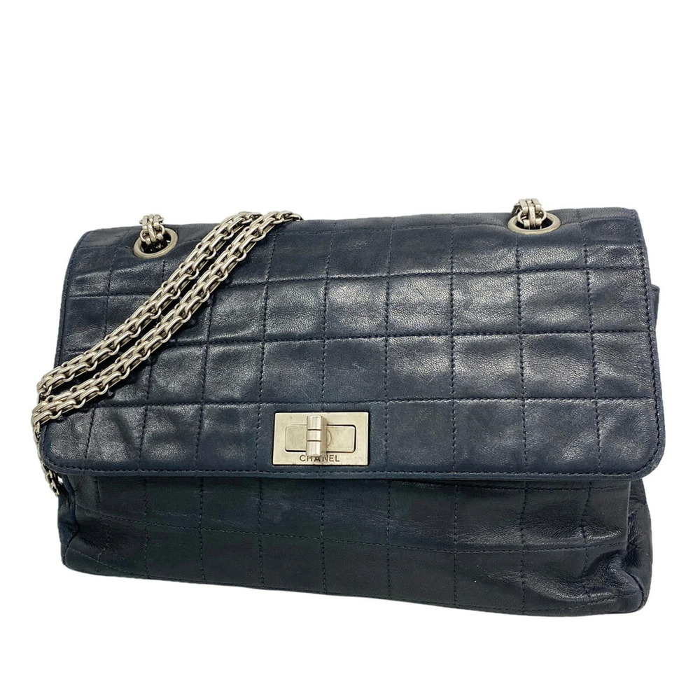 Chanel Shoulder Bag 2.55 Chocolate Bar Double Chain Lambskin Black Women's OP...